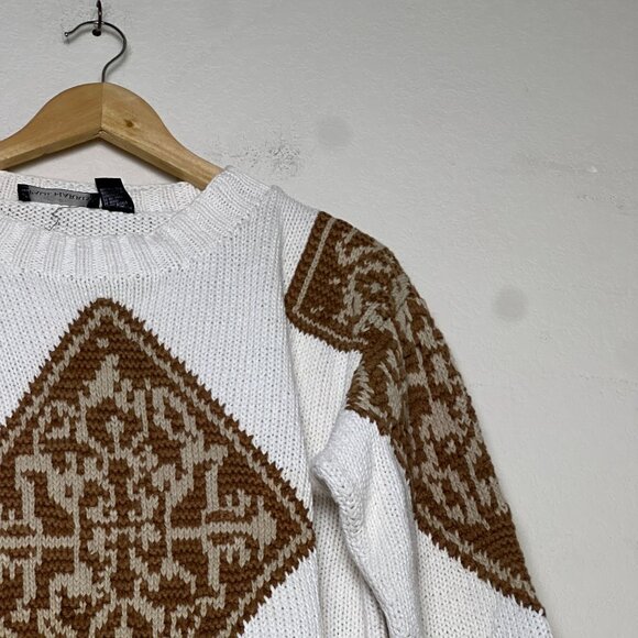 VTG Paul Harris Ramie Sweater Men M 90s White Abstract Argyle Design Classic - Picture 11 of 16
